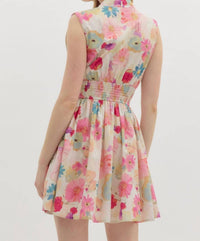 entro Flowy Floral Mini Dress in berry - women's dress - detail view