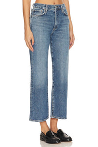 AGOLDE Women's Harper Mid Rise Crop Straight Jean in moor - women's jeans - detail view