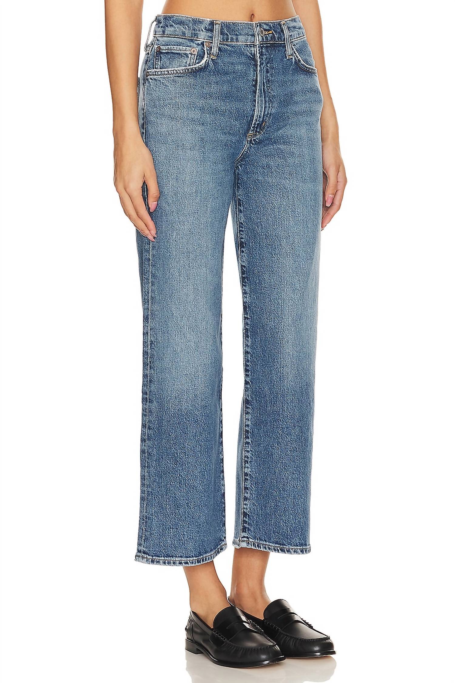 AGOLDE Women's Harper Mid Rise Crop Straight Jean in moor - women's jeans - detail view