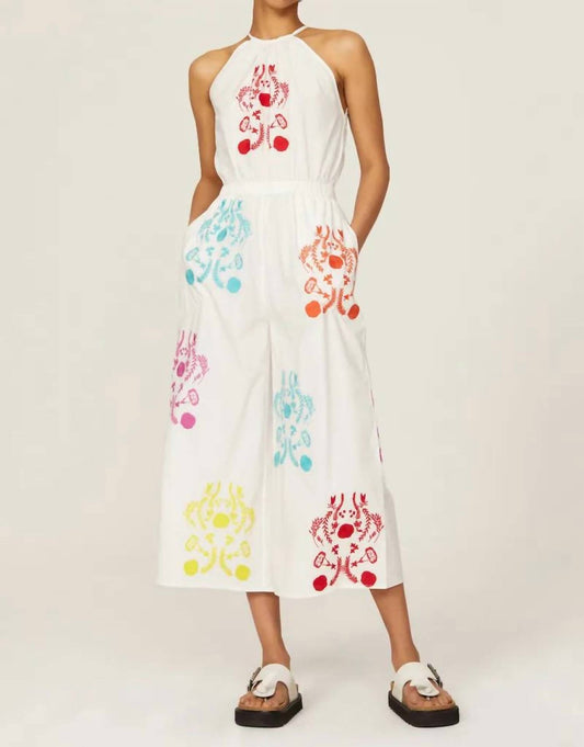 Something Navy - Embroidered High Neck Jumpsuit