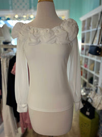 AZI Women's Chelsea Ruched neckline Blouse in white - women's blouse - alternate view