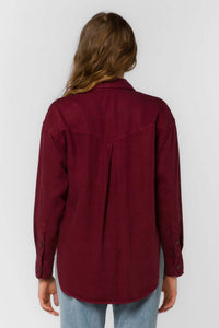 Velvet Heart Braxton Long Sleeve Button-up Shirt in burgundy - women's shirt - detail view