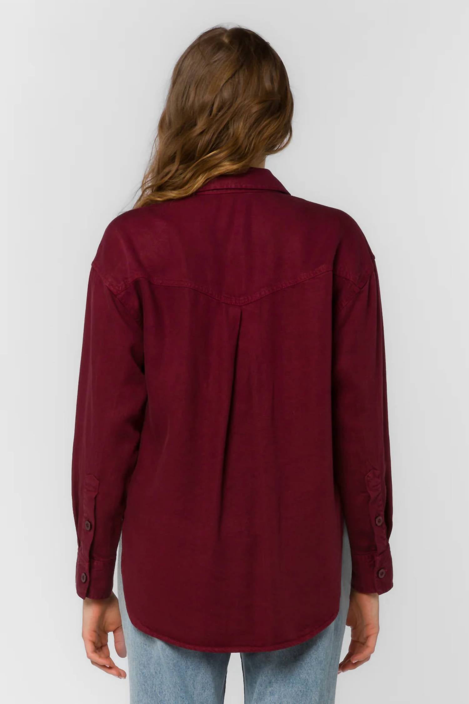 Velvet Heart Braxton Long Sleeve Button-up Shirt in burgundy - women's shirt - detail view