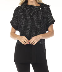 Joseph Ribkoff Checkered Jacquard Tunic Top in black off white 1 - women's shirt