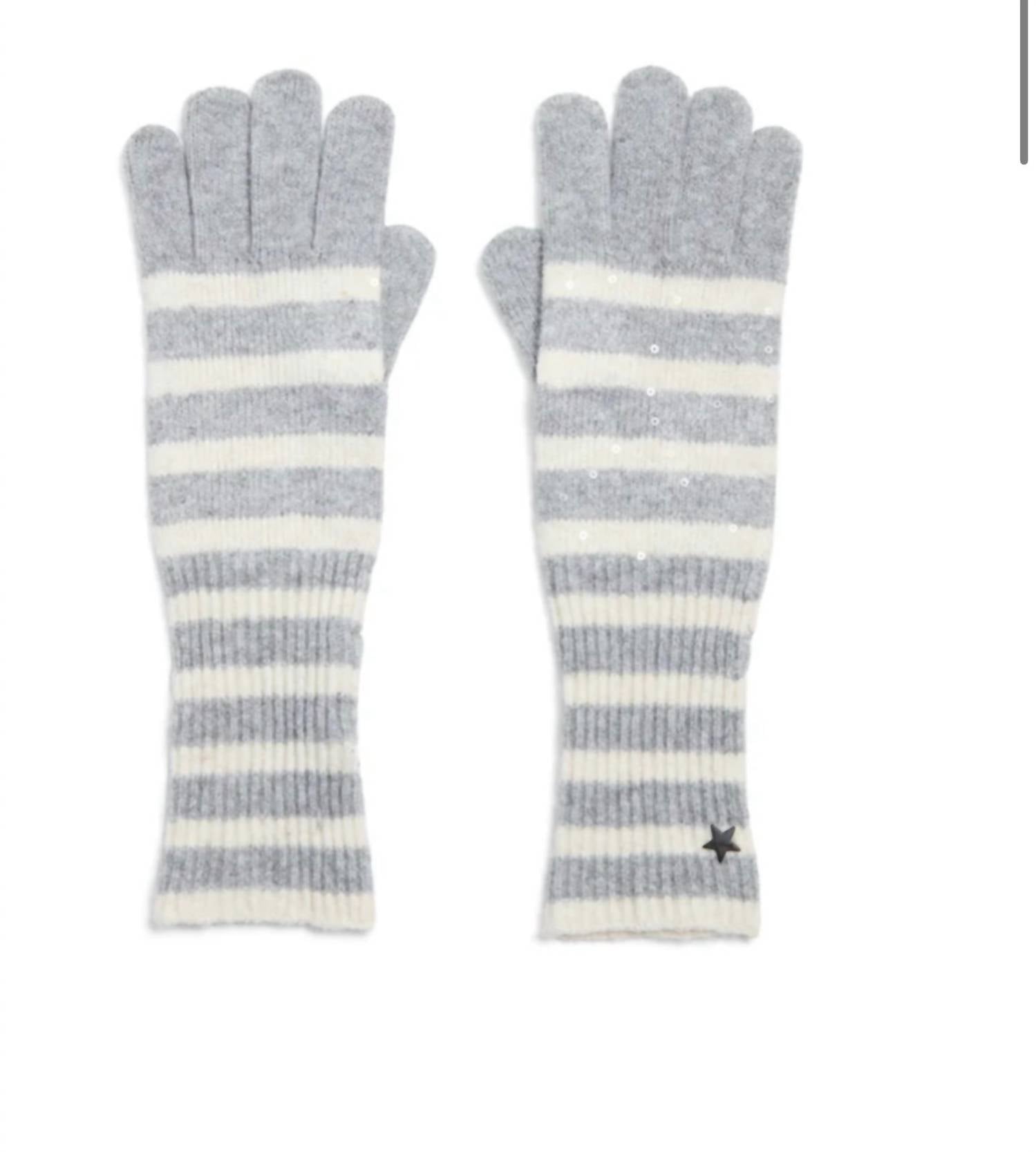 jocelyn Women's Heaven Striped With Sequins Gloves in light grey white - women's accessory