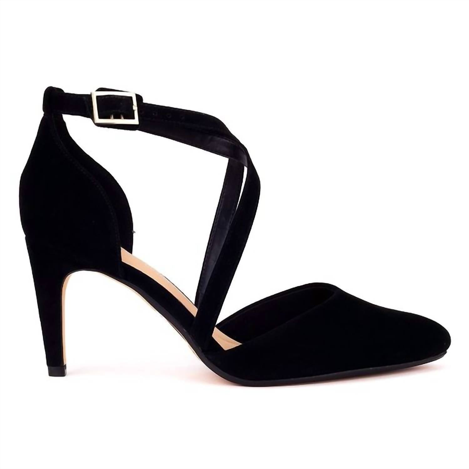 Clarks Women's Laina 85 Cross Heels in black suede - women's heels