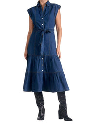 ELAN Cap Sleeve Denim Midi Dress in blue - women's dress