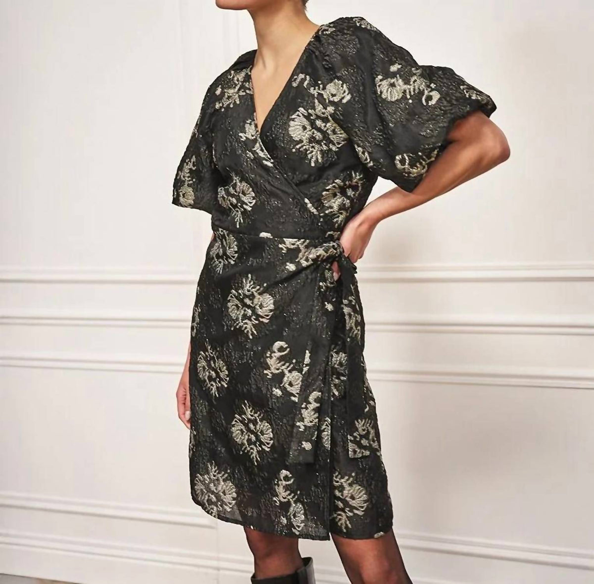 Esqualo - Petra Puff Sleeve Jacquard Mini Dress