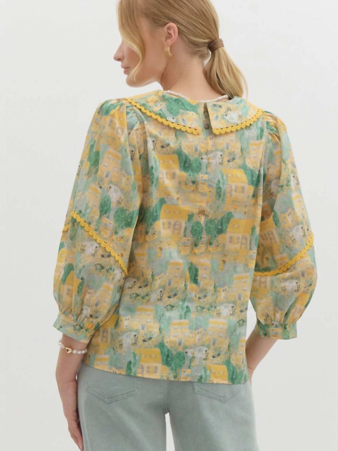 Entro - Printed Peter Pan Collar Top
