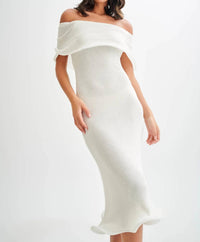 Blue Blush - Off Shoulder Knit Midi Dress