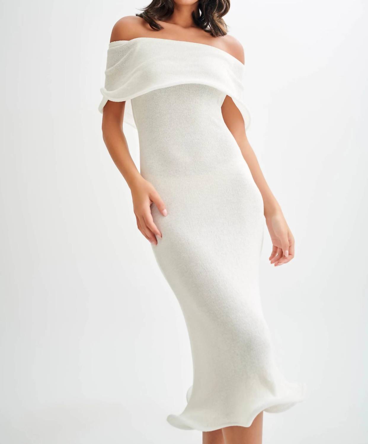 Blue Blush - Off Shoulder Knit Midi Dress