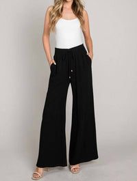 ALLIE ROSE Drawstring Wide Leg Pant - Plus in black - women's pants