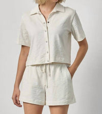 Lilla P - Elbow Sleeve Button Down Tee