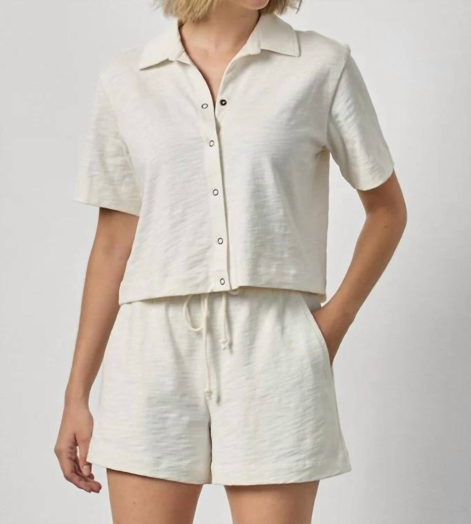Lilla P - Elbow Sleeve Button Down Tee