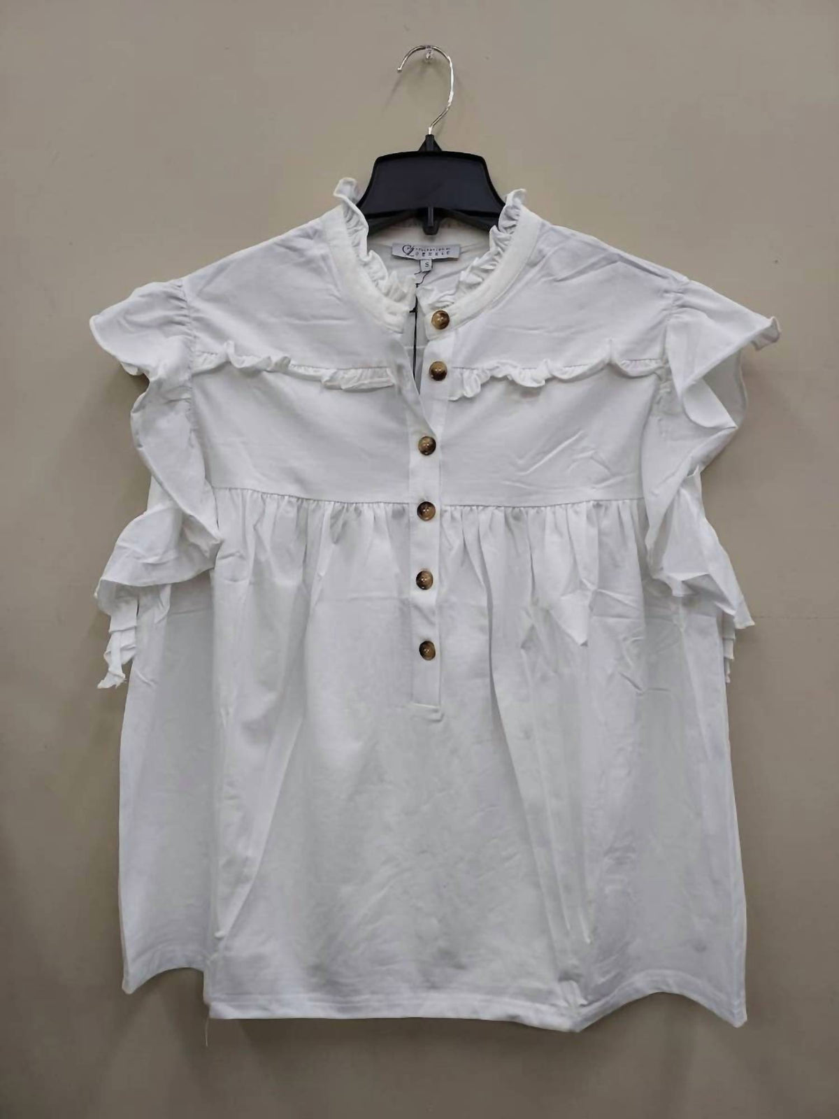 Cezele - Women's Ruffle Detail Button Down Casual Top
