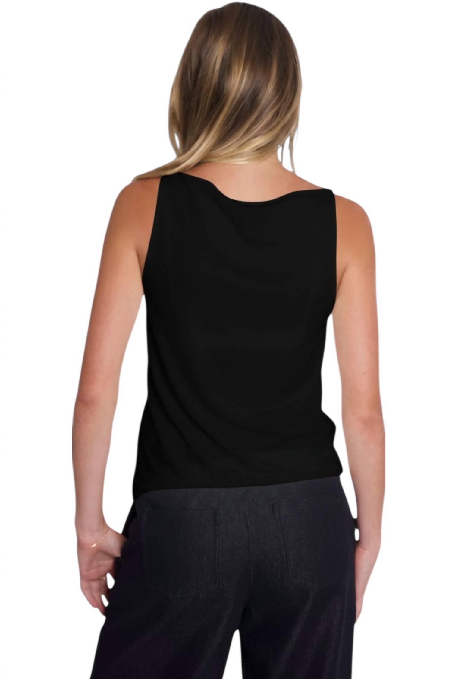 Vince Boat Neck Tank Top in black - women's tank top - detail view