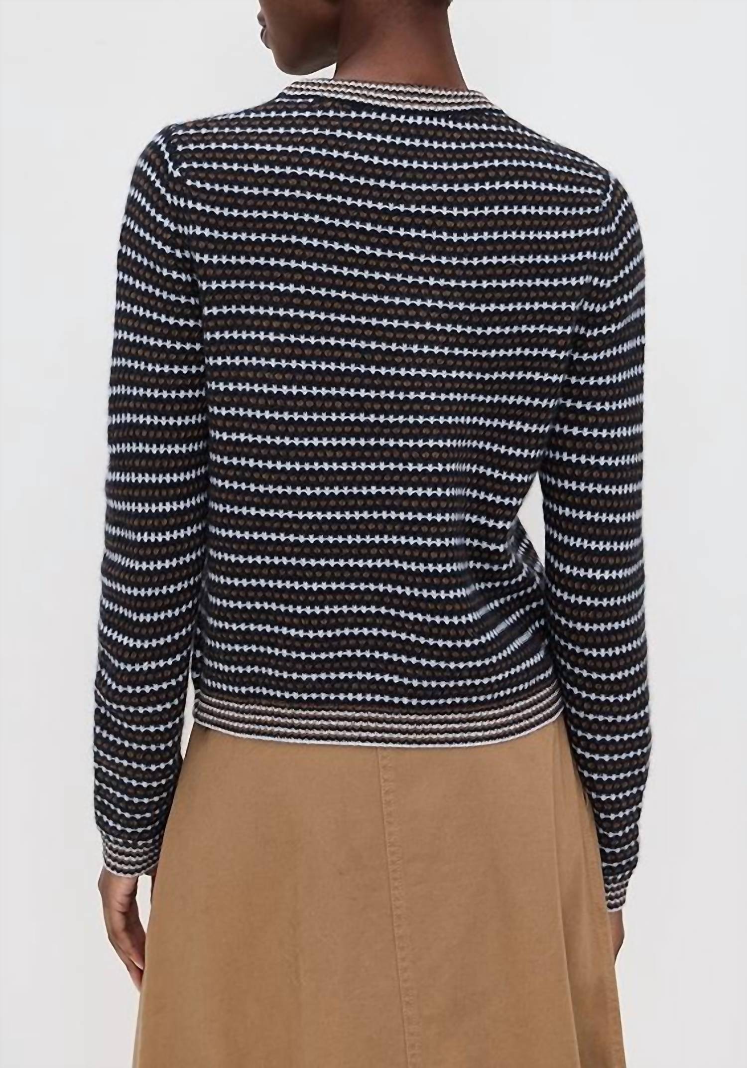 White + Warren - Cashmere Textured Stripe Crewneck Sweater