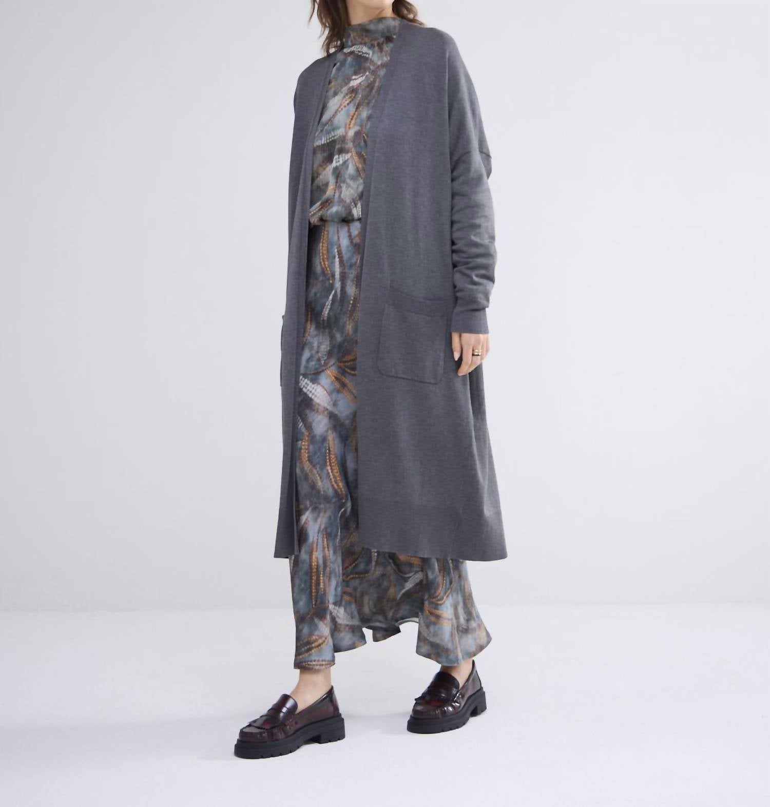 summum Viscose Blend Long Cardigan Sweater Top in cloud - women's cardigan