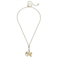 Canvas Style - Women's Elephant And Pearl Charm Necklace