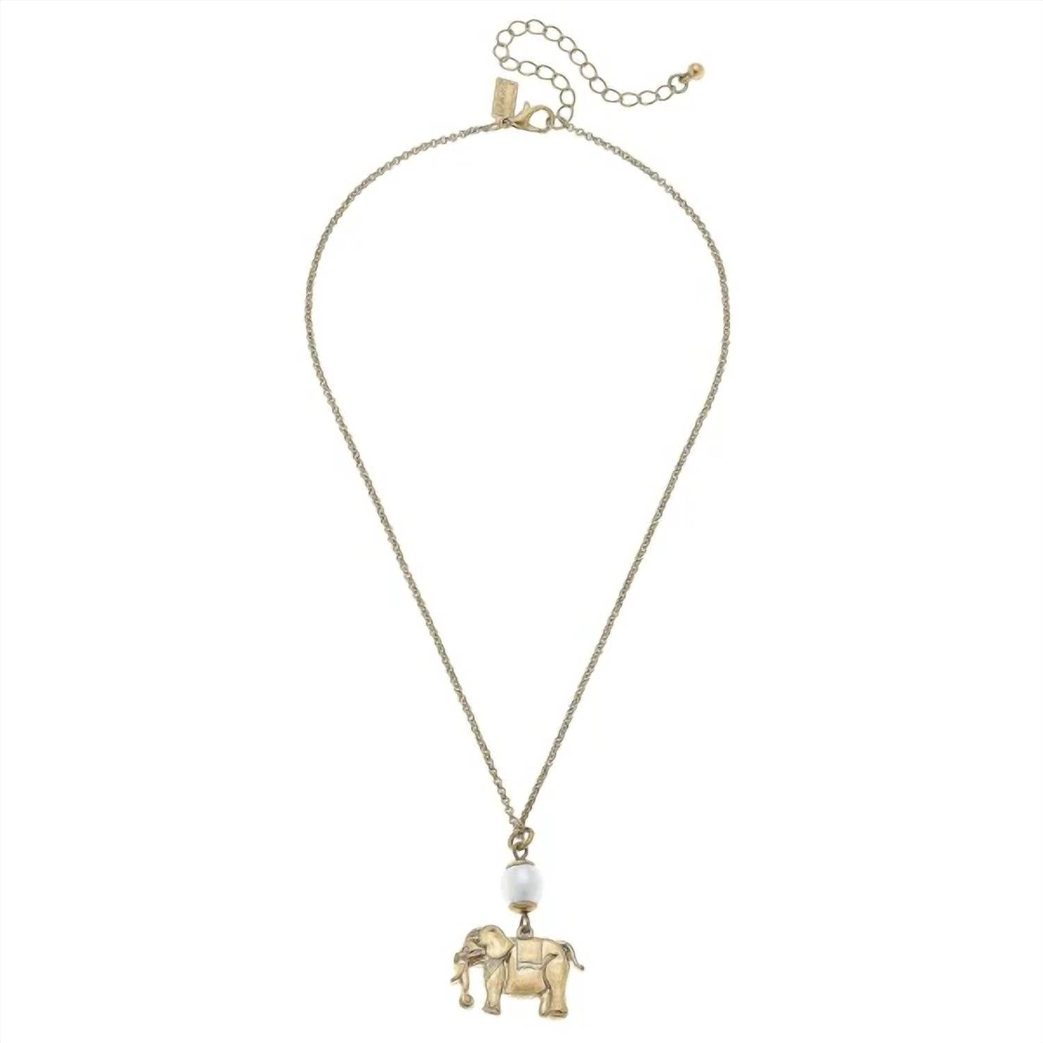Canvas Style - Women's Elephant And Pearl Charm Necklace