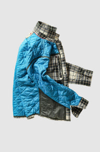 Relwen Men's Quilted Flannel Shirt Jacket in cream forest tartan - men's jacket - detail view
