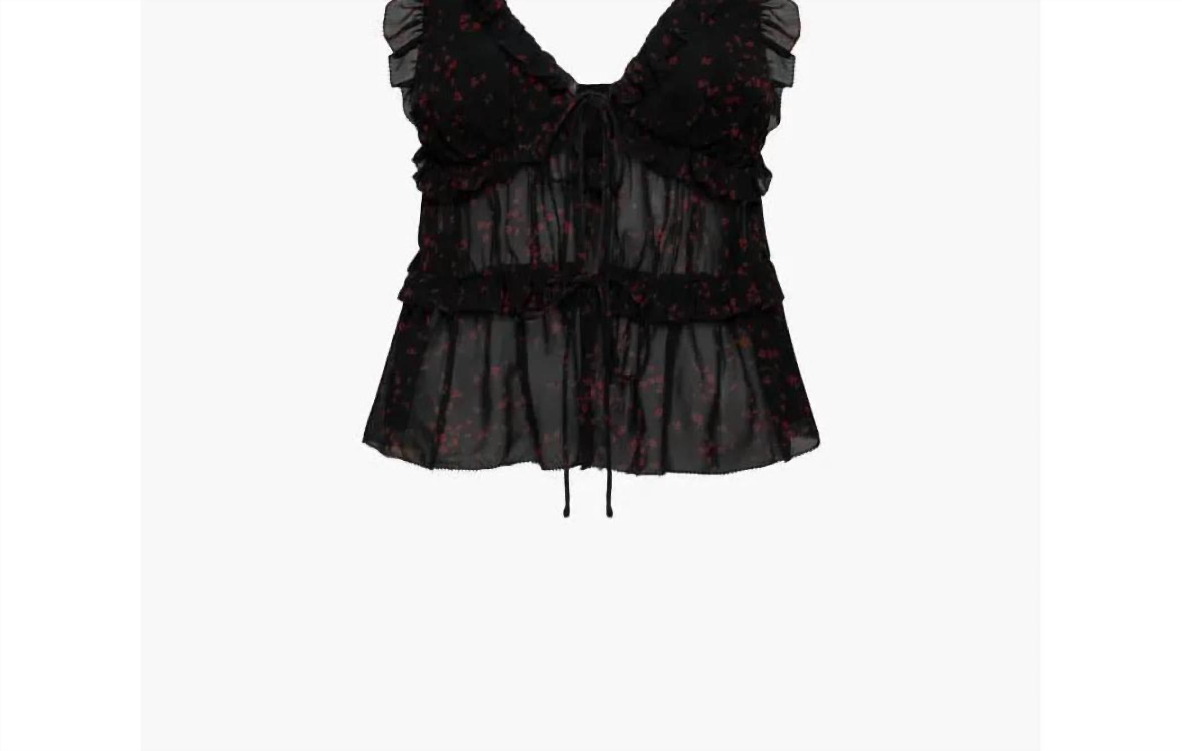 Rumored Samba Ruffled Strappy Camisole Top in black - women's shirt - view 4