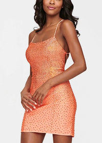 SHORT TIGHT CHARMEUSE DRESS WITH BEADING