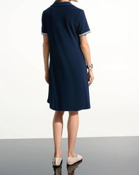 Joseph Ribkoff Silky Knit Trapeze Dress with Polo Collar in indigo - women's dress - view 4