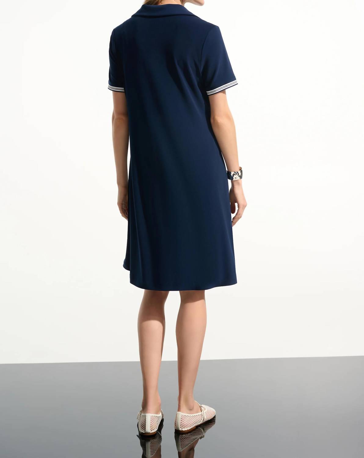 Joseph Ribkoff Silky Knit Trapeze Dress with Polo Collar in indigo - women's dress - view 4