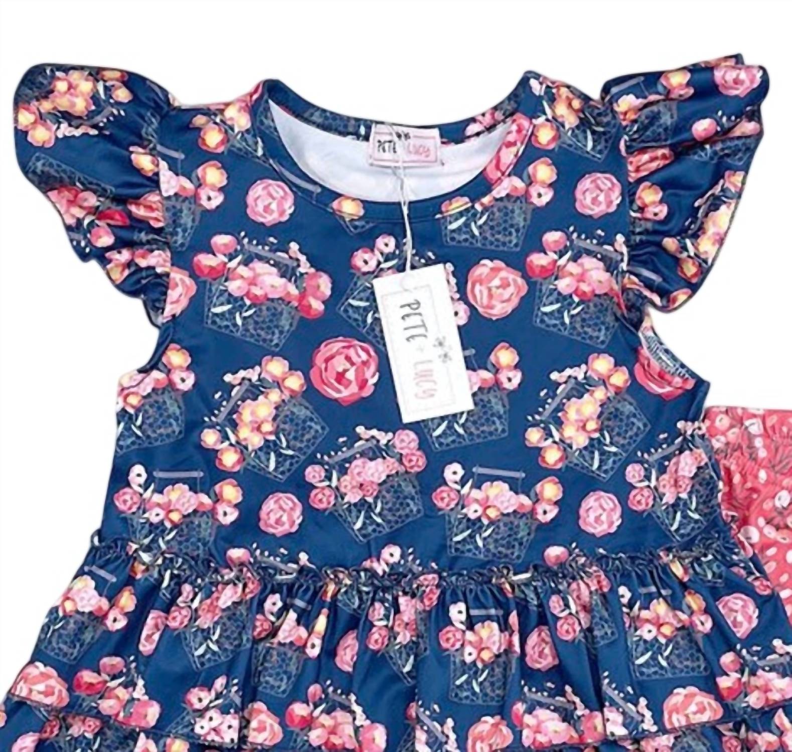 Pete + Lucy - Girls Basket Of Peonies Short Set
