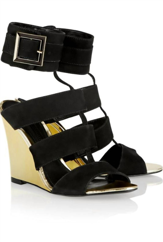 Schutz - Women Metallic Shine Suede Leather Wedge Sandals