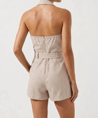 Mint Exclusives - Belted Linen Blend Halter Romper