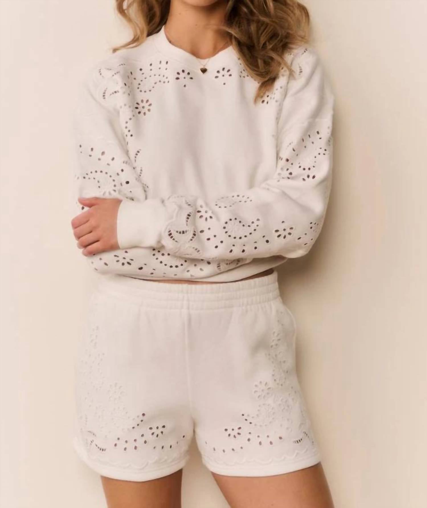 Loveshackfancy - Abrah Bandana Eyelet Fleece Shorts