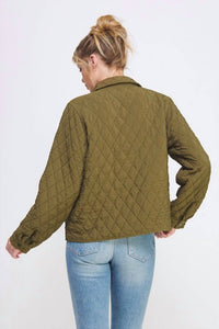 ALLIE ROSE Textured Quilted Jacket in olive - women's jacket - detail view