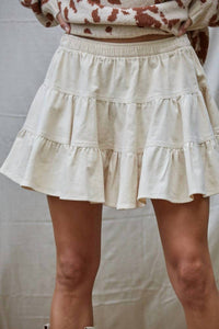 By Together - Woven Cotton Corduroy Tiered Flare Mini Skirt