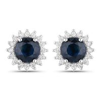 Diana M Jewels Women's Round Natural Blue Sapphire Stud Earrings (2.38 Ct) - Classic Plus in 14k white gold - women's jewelry