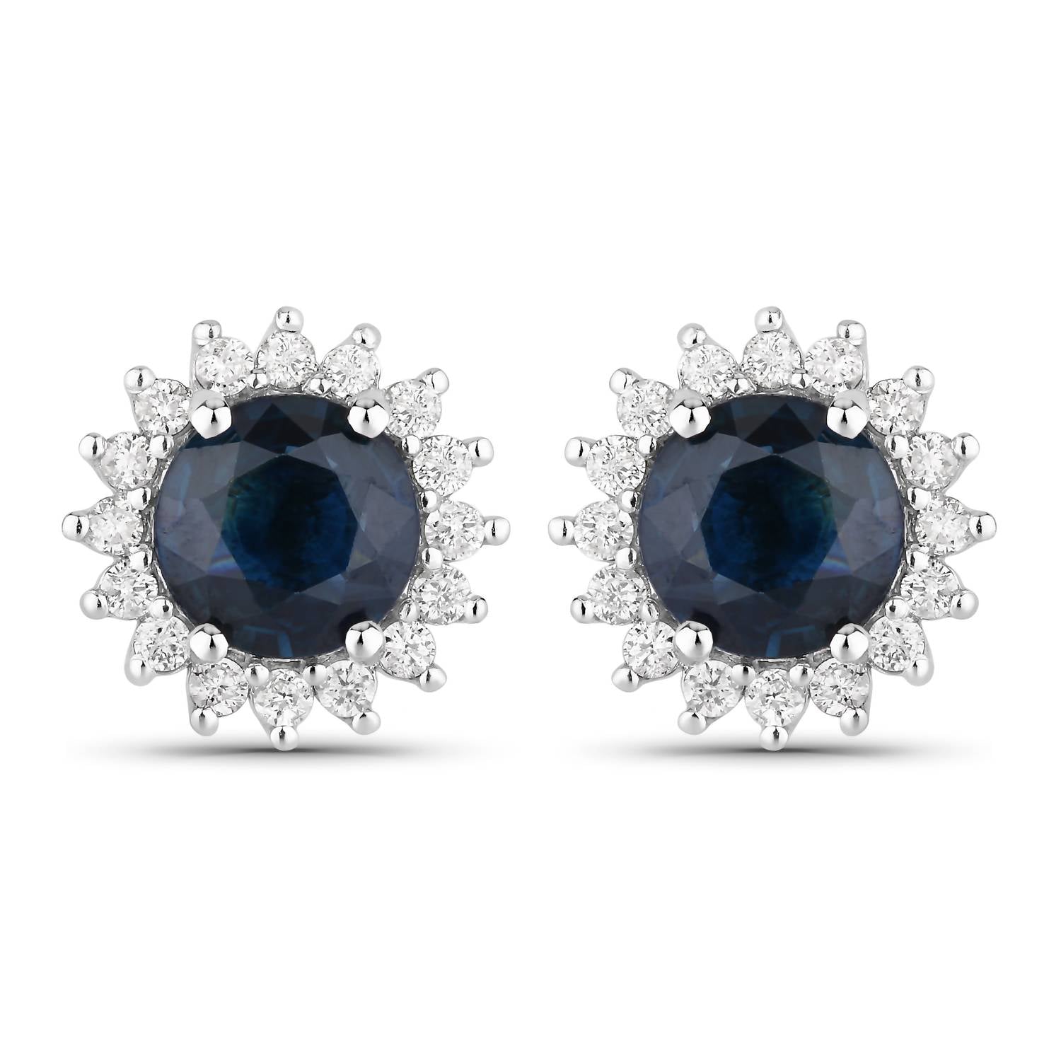 Diana M Jewels Women's Round Natural Blue Sapphire Stud Earrings (2.38 Ct) - Classic Plus in 14k white gold - women's jewelry