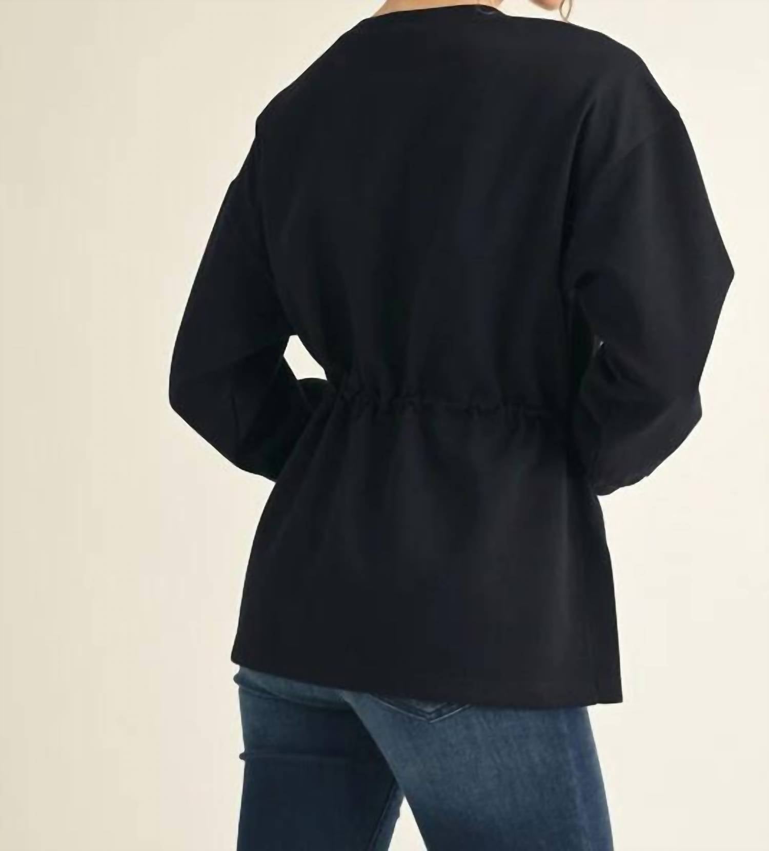 Jodifl - Drawstring Waist Smooth Textured Top