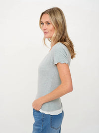 SIX/FIFTY Tessa Layered Short Sleeve Tee in heather grey - women's t-shirt - alternate view