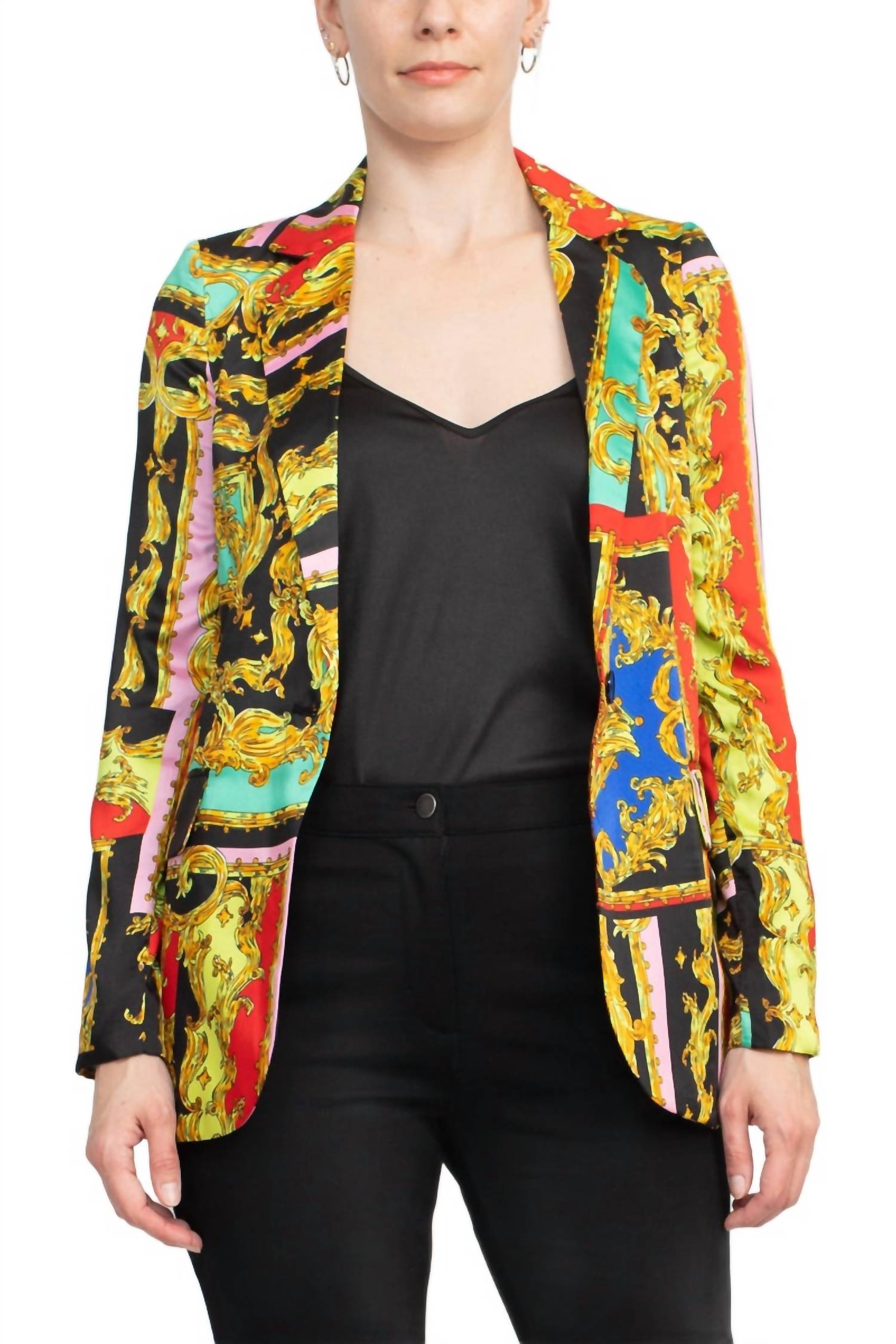 Industry - Notched Collar One Button Closure Long Sleeve Blazer