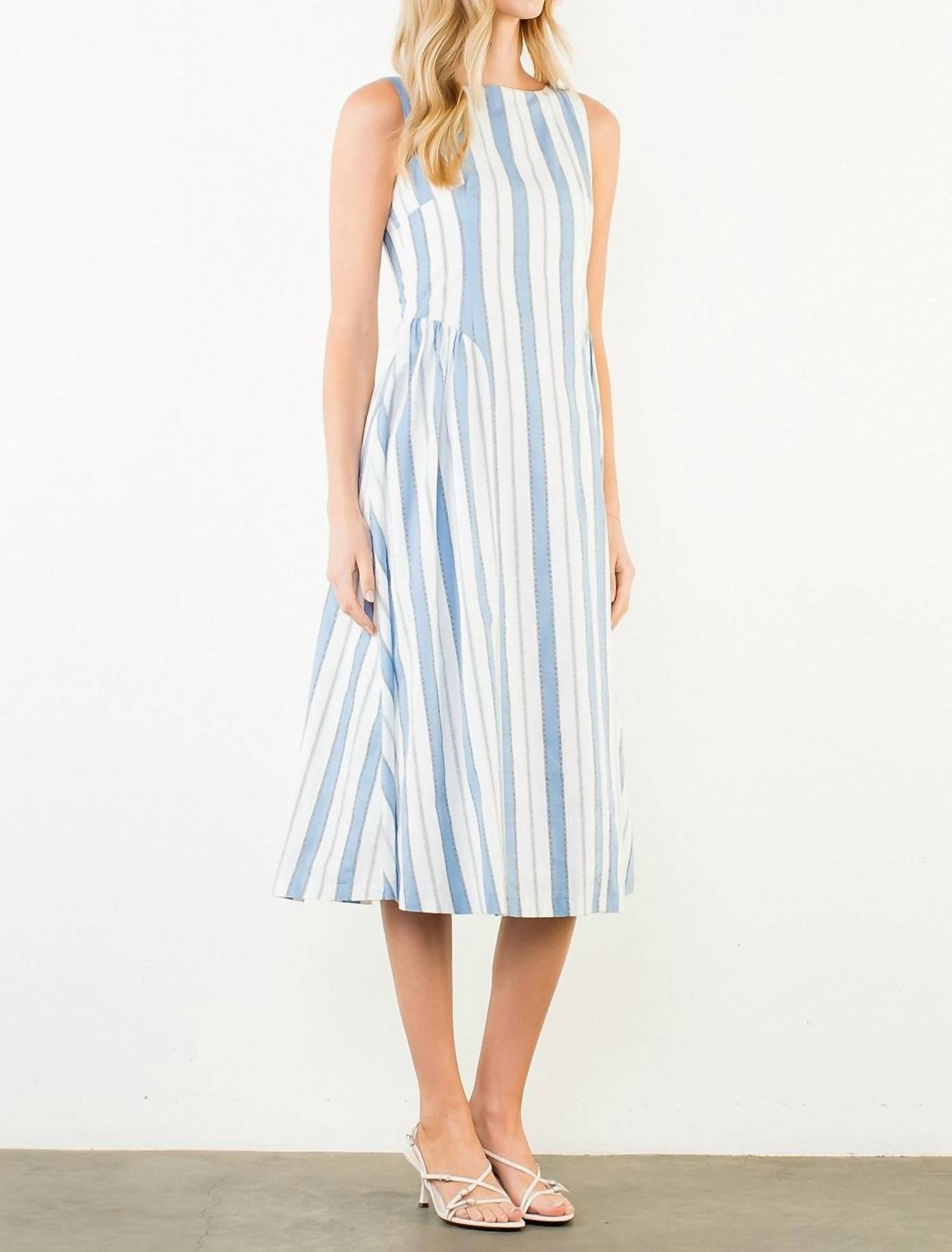 THML Perfect Striped Midi Dress in blue - women's dress - alternate view