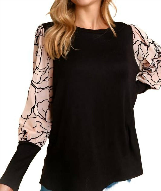 Haptics - Velvet Burnout Mesh Puff Sleeve Top