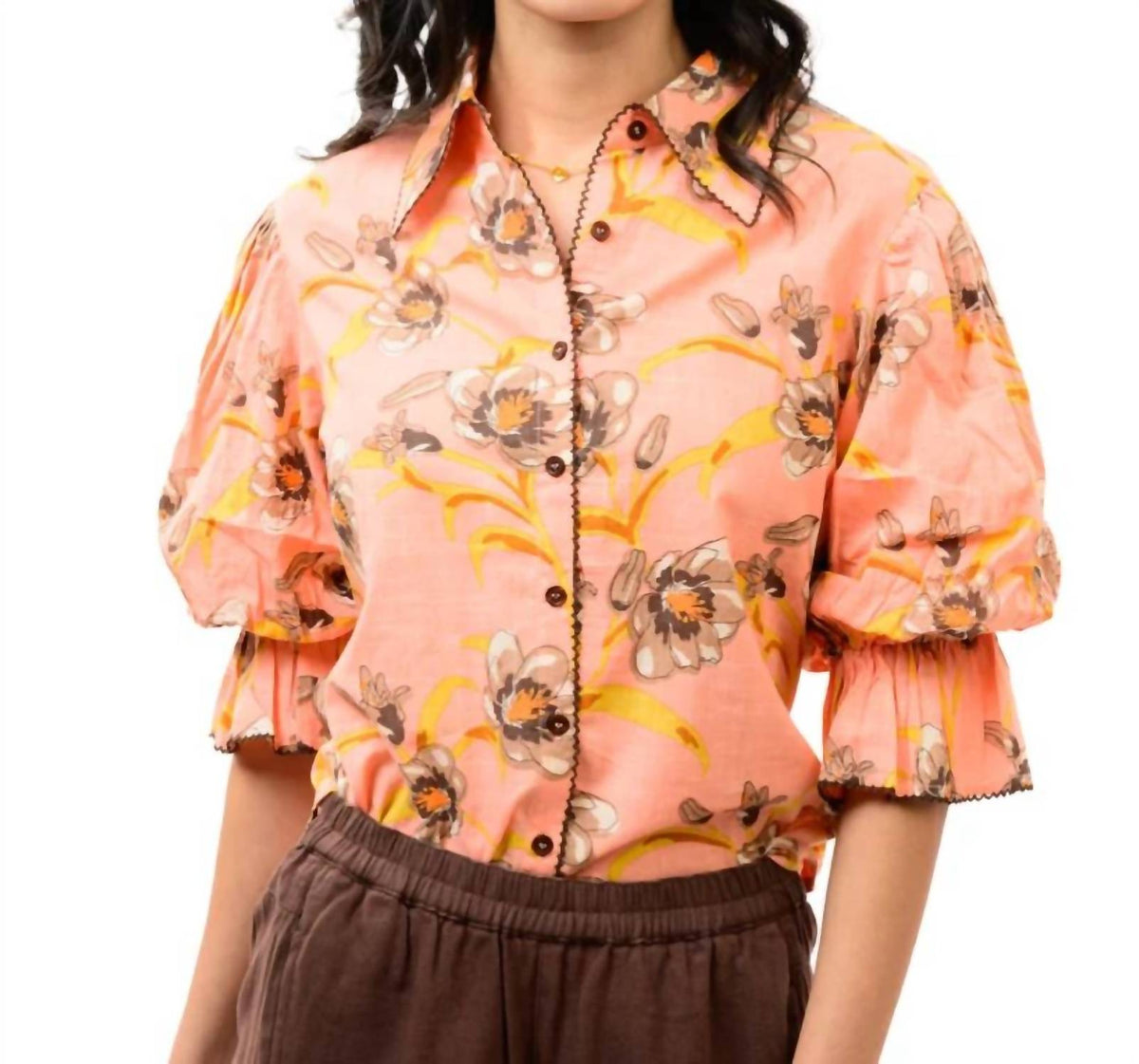 Ivy Jane - Pointed Collar Pouf Sleeve Shirt
