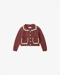 Rylee + Cru Collared Cardigan in burgundy 1 - kids' sweater - view 5