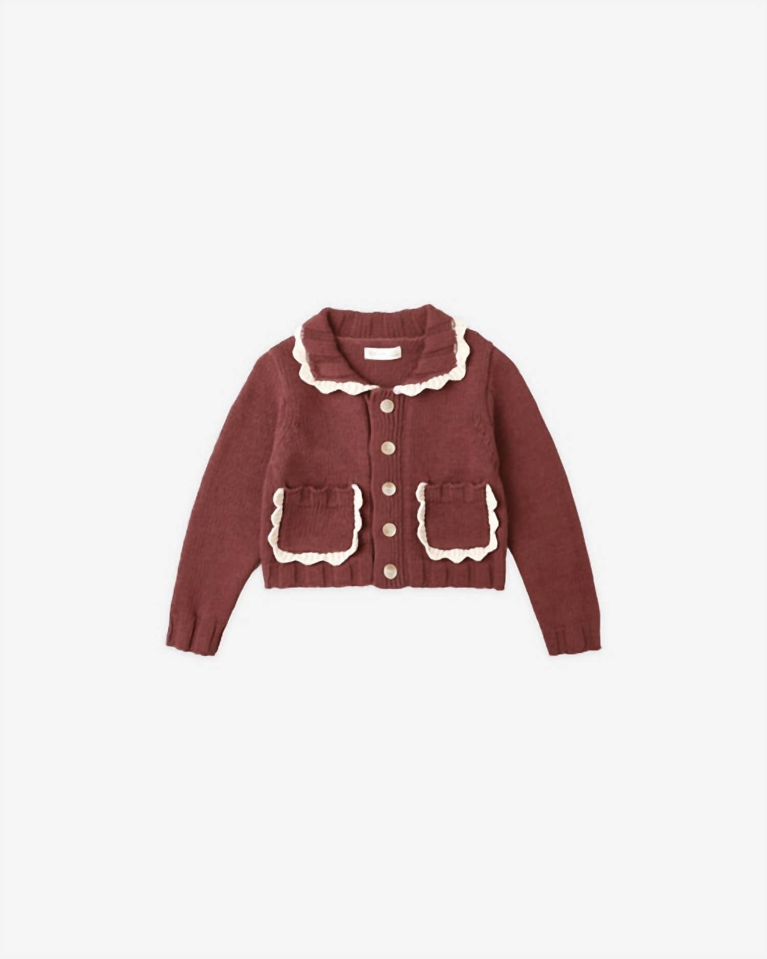 Rylee + Cru Collared Cardigan in burgundy 1 - kids' sweater - view 5