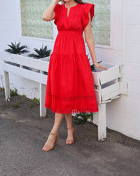 Thml - Ruffled Sleeves V-neck Tiered Midi Dress