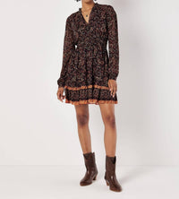 Apricot - Paisley Border Ruffle Dress