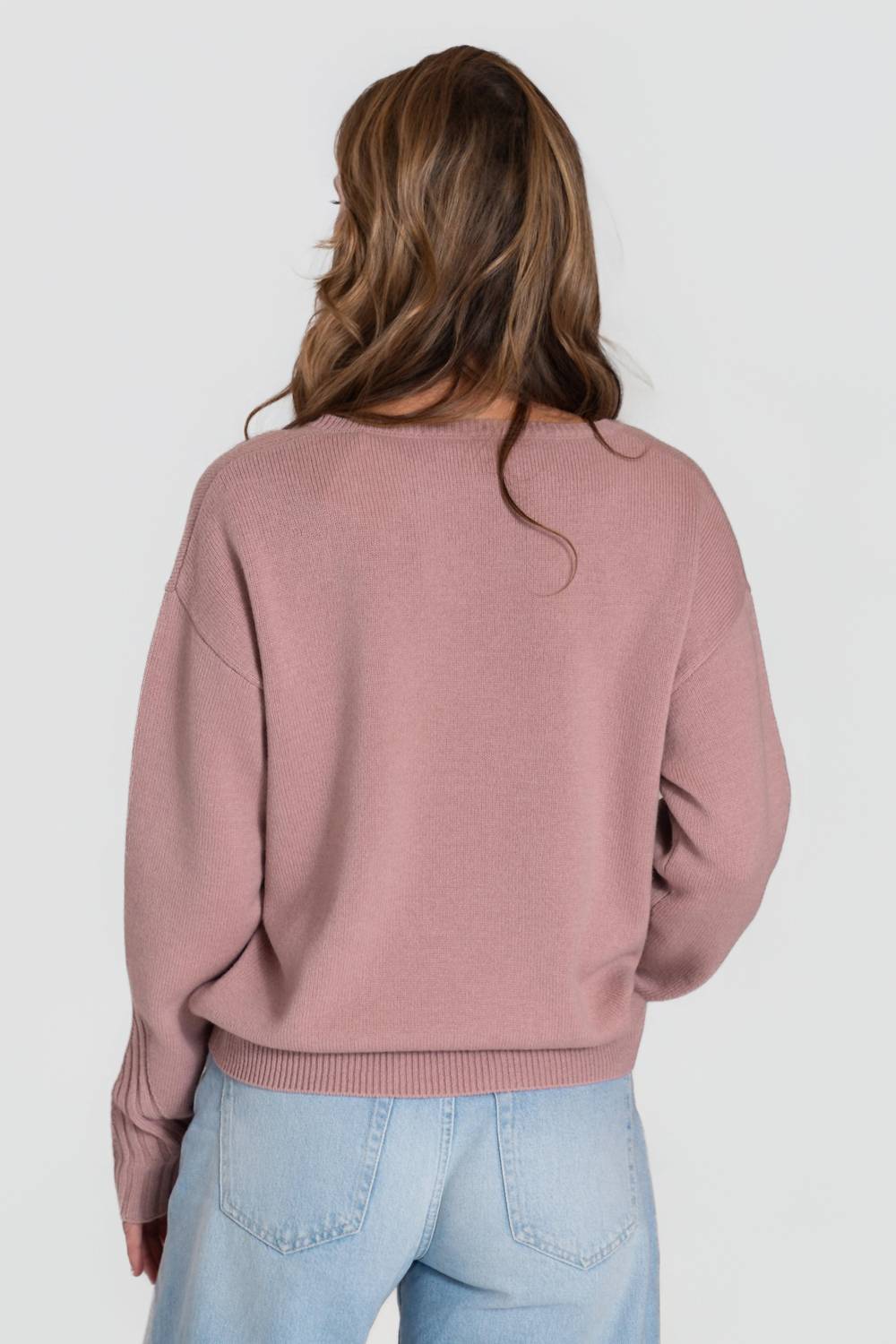 MAJESTIC FILATURES Long Sleeve V-neck Sweater in rosewood - women's sweater - detail view