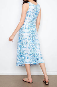 CHARLIE B Patterned Cotton Slub Faux Knot Midi Dress in border - women's dress - alternate view
