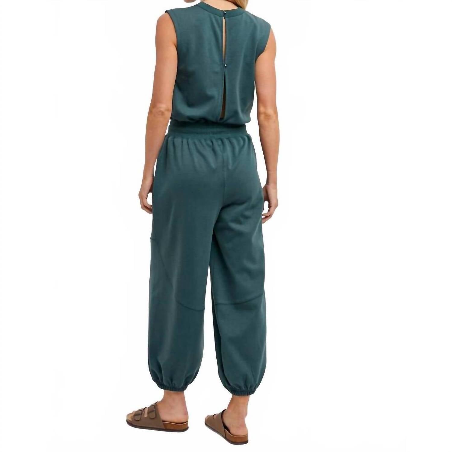 BluIvy Women's Drawstring Waist Sleeveless Jumpsuit in green - women's pants - alternate view
